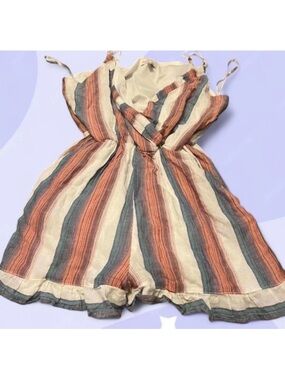Striped Multicolor Linen-Blend Romper - Women